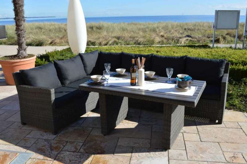 Sofa-Garnitur Lounge Farbe Grau VonHaus Gartenmöbel Set aus PolyRattan Bistro Set 2-Sitzer Sessel plus mit Glasplatte bedecktem Tisch für Garten und Terrasse